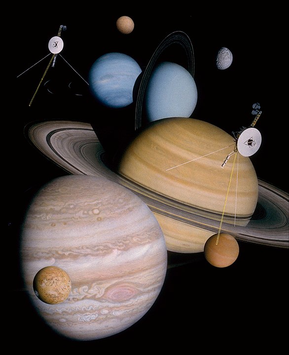 Montage Of The Planets And Moons Visited By Voyager Probes
